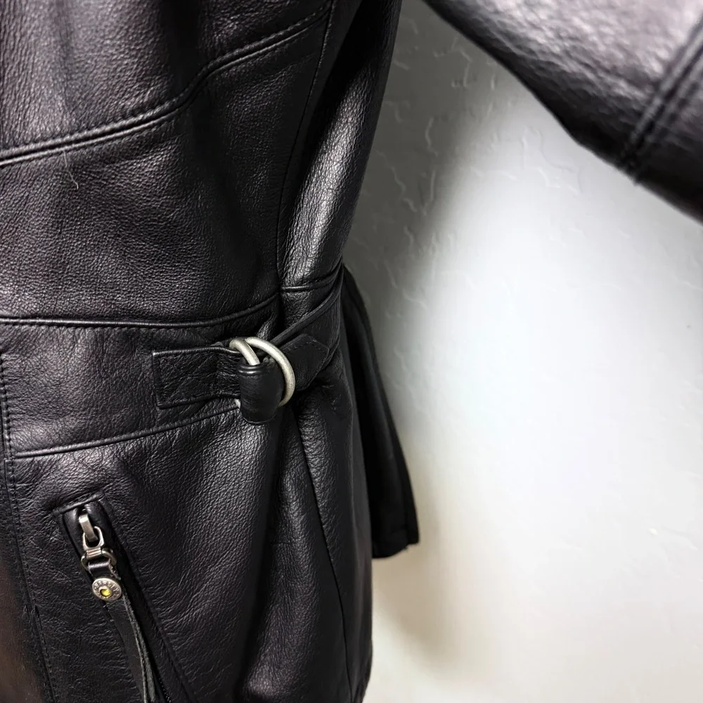 Harley-Davidson Womens Black Leather Studded Wing‎ Motorcycle Jacket Black L